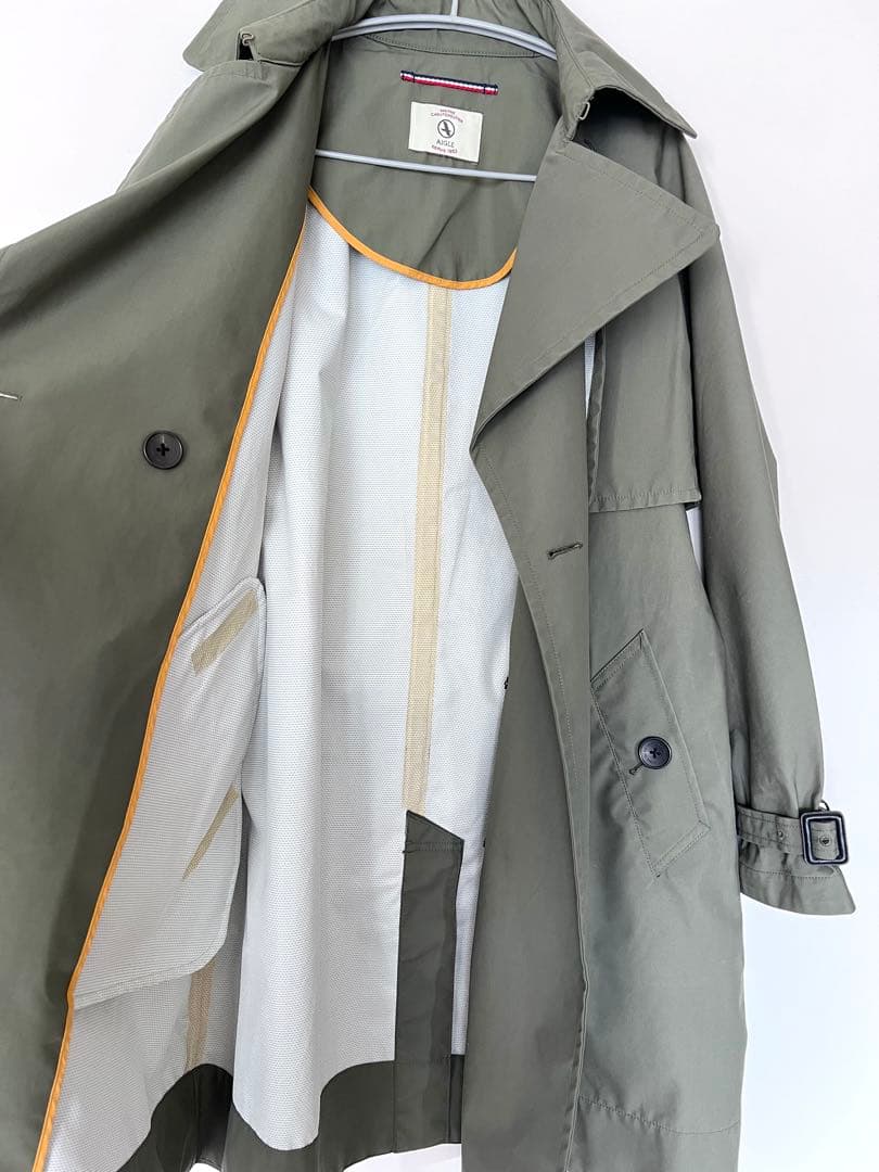 極美品！AIGLEエーグル トレンチコートSカーキ ベルト付/スプリングコート