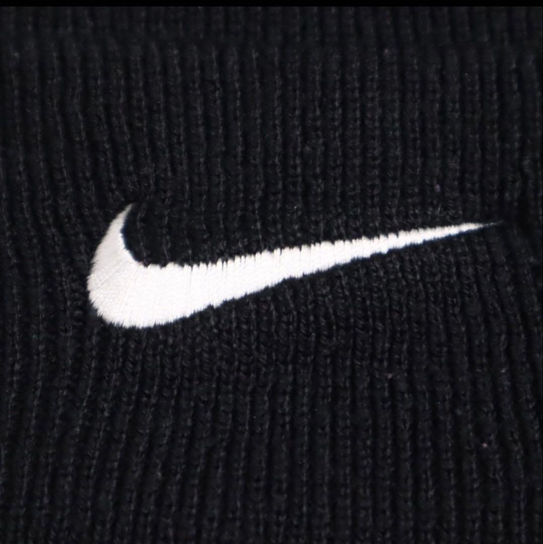 90s old nike ソロスウッシュロゴ ビーニー ニット帽 黒 ブラック