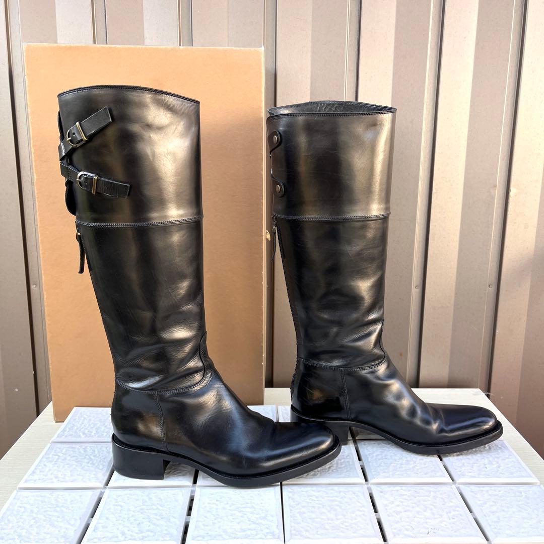 37 SARTORE ダブルベルト　ロングブーツ　黒　レザー　24