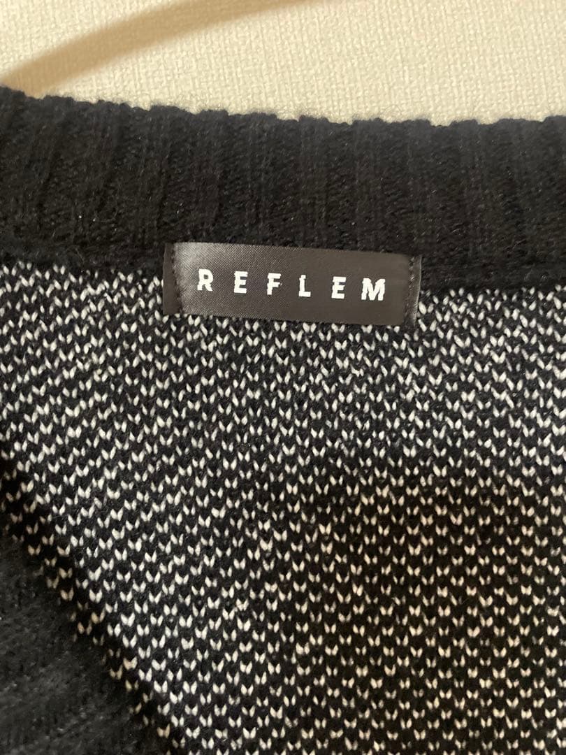 REFLEM【レフレム】クロス総柄ダブルジャガードニットカーディガン　ブラック