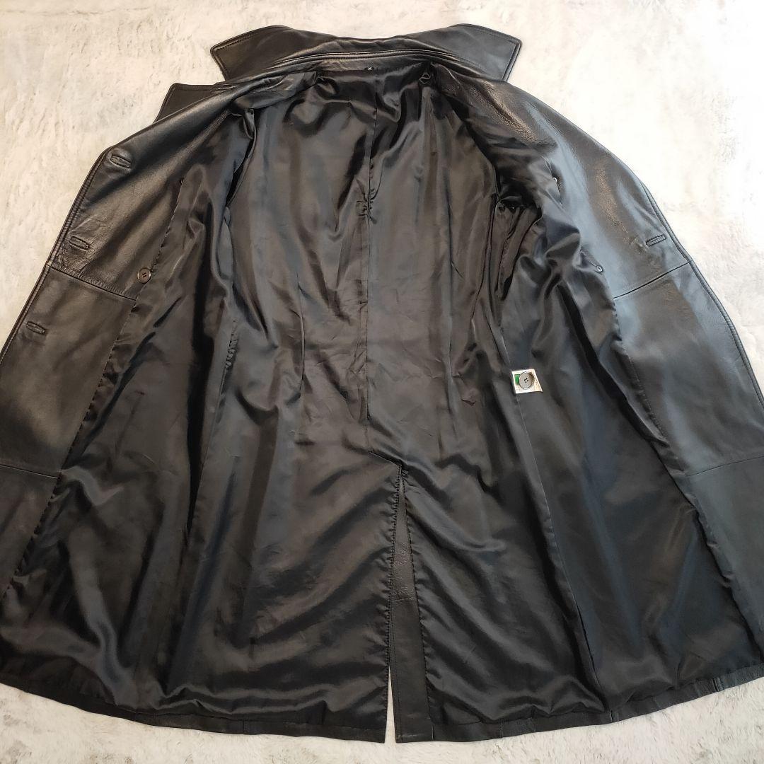 【美品】 羊革 ラムレザー トレンチコート ダブル ベルト付 ブラック