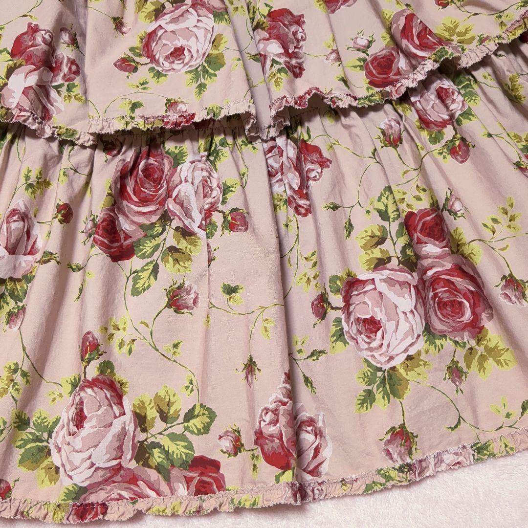 美品 ワンダフルワールド 薔薇柄 ティアードスカート ピンクハウス 段々スカート