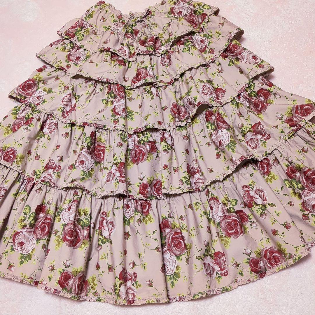 美品 ワンダフルワールド 薔薇柄 ティアードスカート ピンクハウス 段々スカート