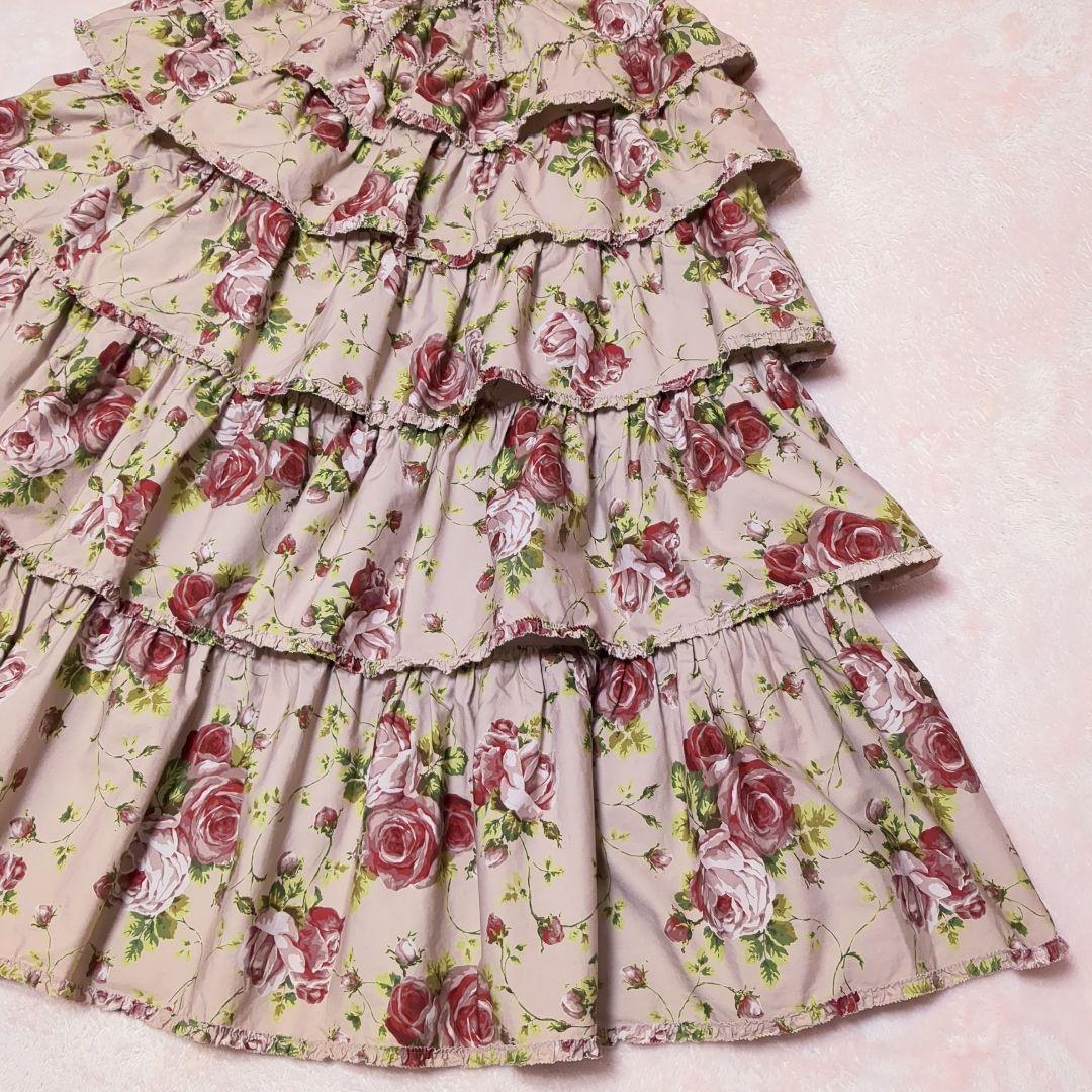 美品 ワンダフルワールド 薔薇柄 ティアードスカート ピンクハウス 段々スカート