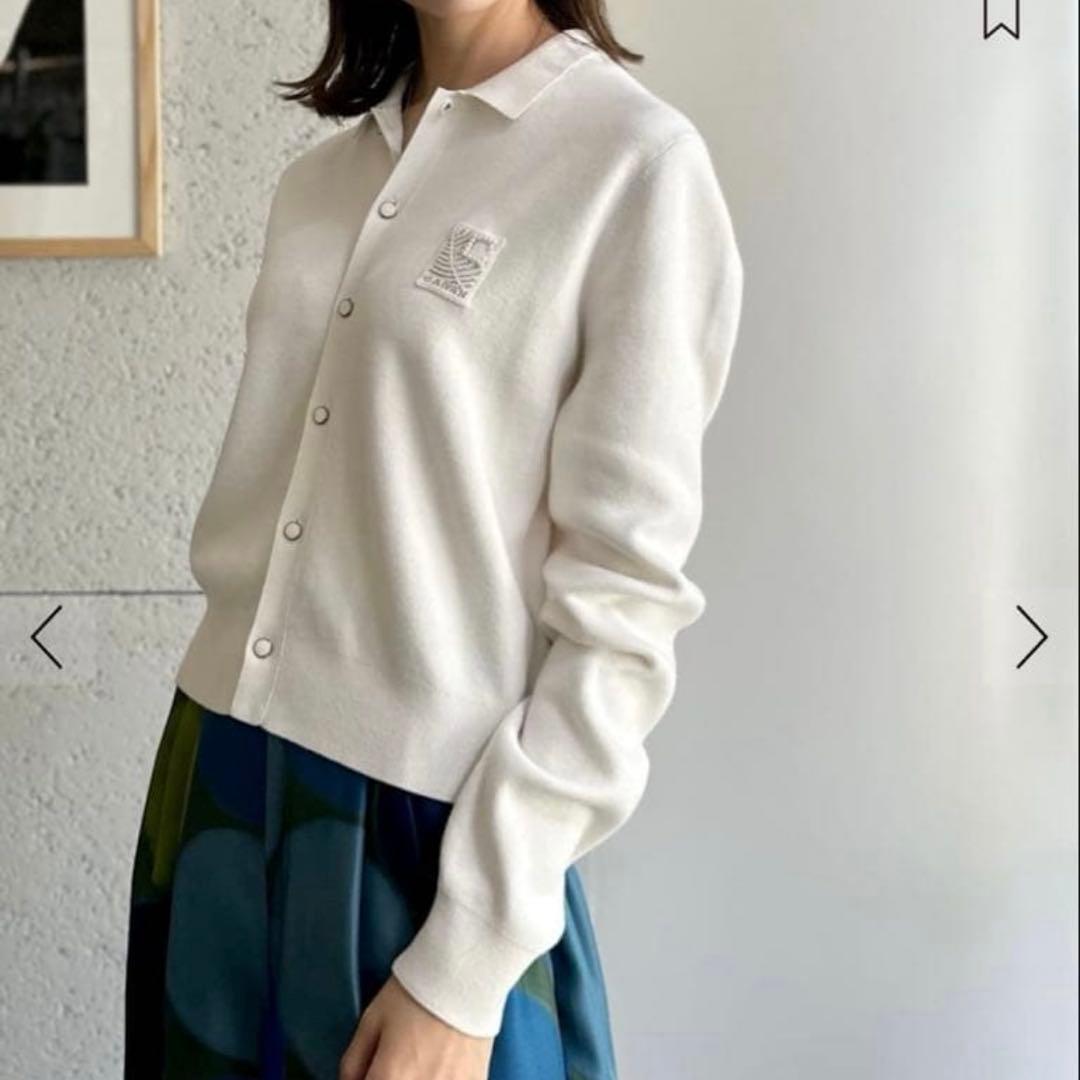 CABaN キャバン コットンカシミヤ パールロゴポロカーディガン 白 24AW