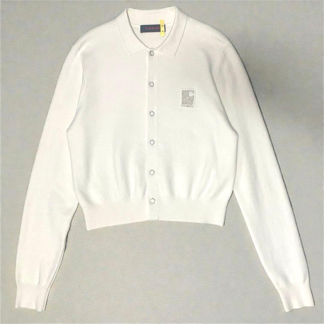 CABaN キャバン コットンカシミヤ パールロゴポロカーディガン 白 24AW