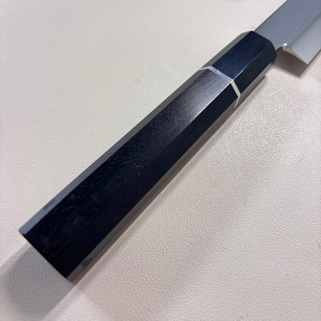270mm先丸柳刃包丁 鏡面　黒檀黒水牛銀巻八角柄 刺身包丁 全鋼「鞘付き」，