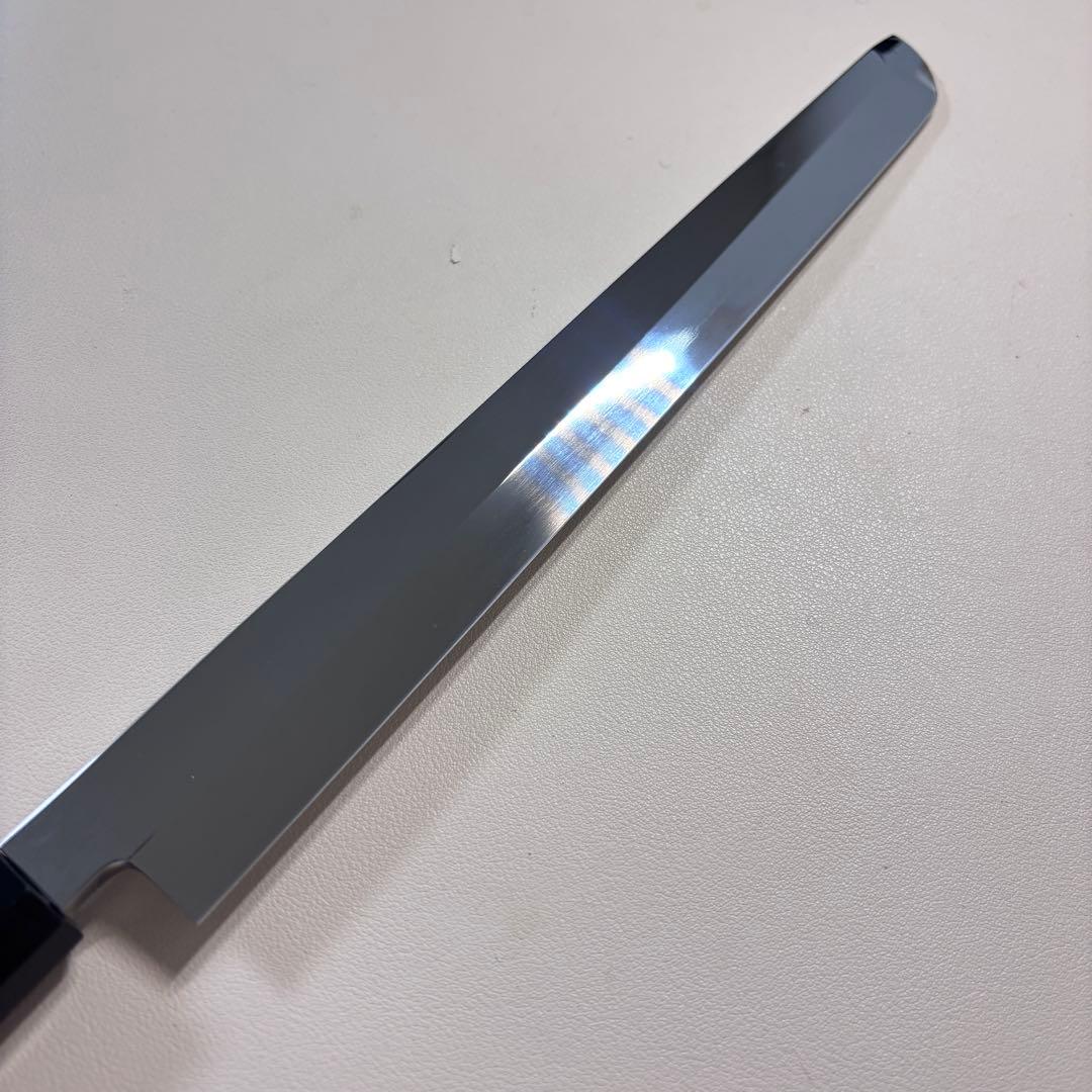 270mm先丸柳刃包丁 鏡面　黒檀黒水牛銀巻八角柄 刺身包丁 全鋼「鞘付き」，