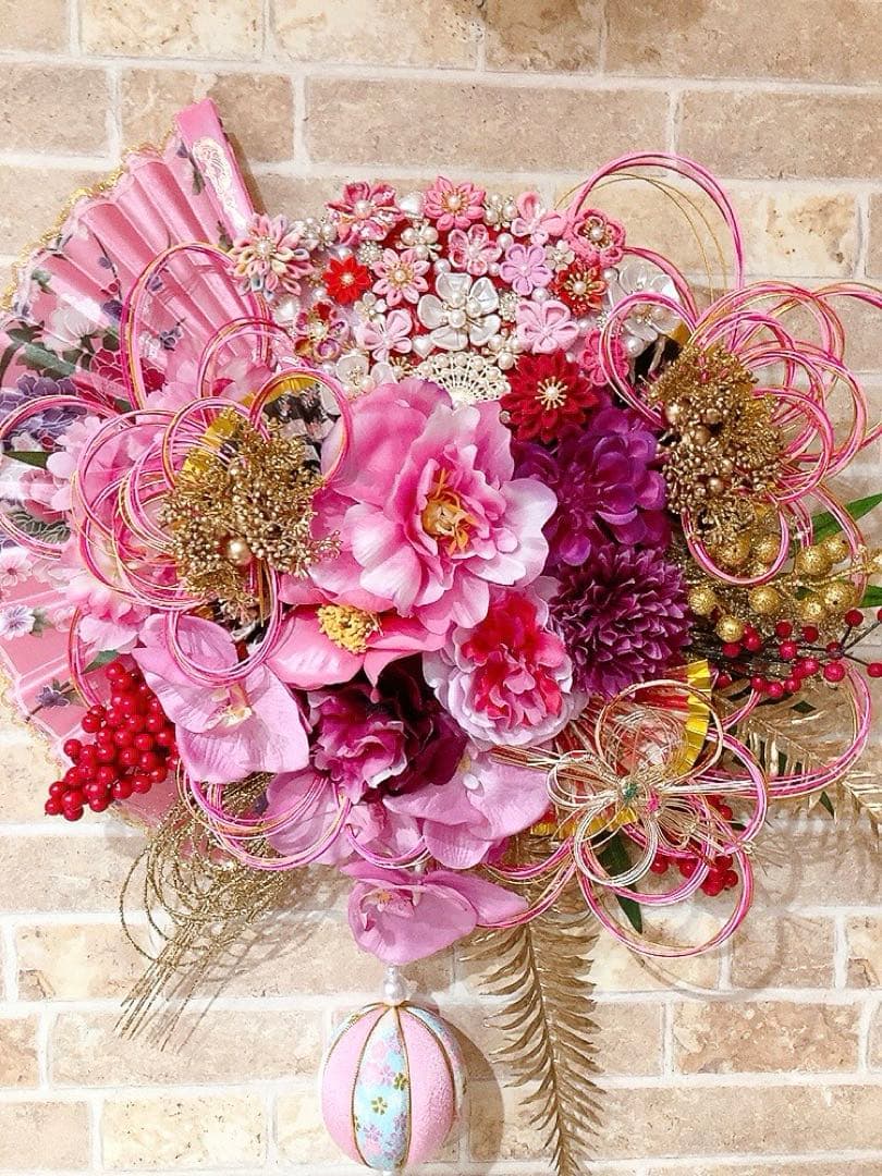 超豪華！豪華絢爛！お正月リース♡八重桜と3色牡丹のお正月飾り♡造花リース