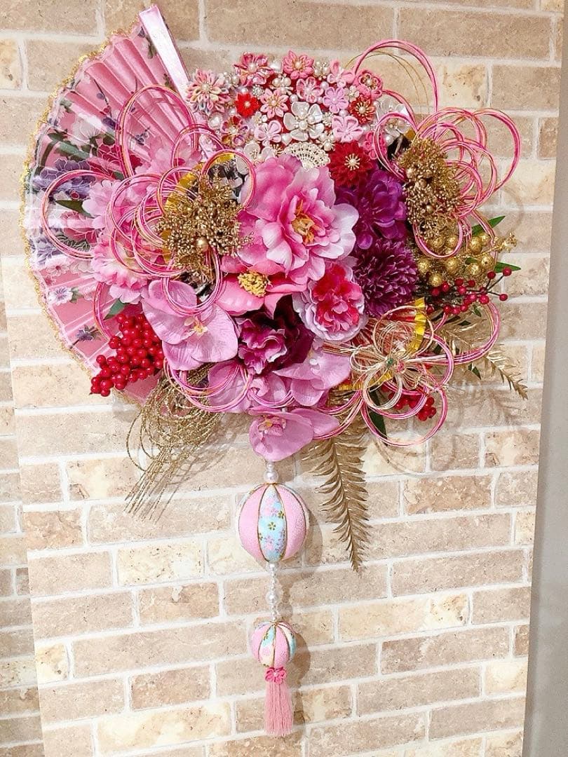 超豪華！豪華絢爛！お正月リース♡八重桜と3色牡丹のお正月飾り♡造花リース