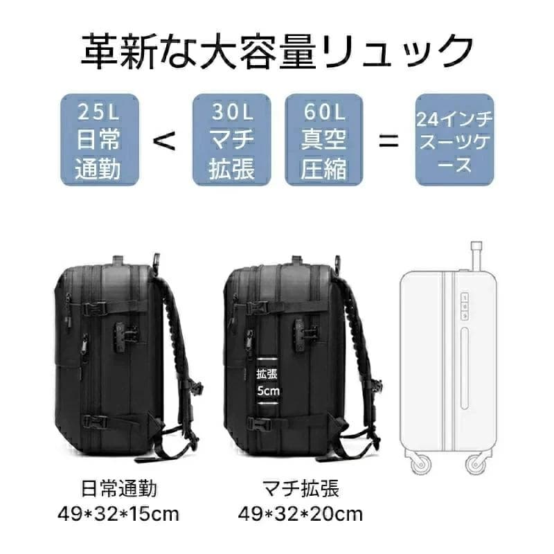 機*ル様 60L PVC製防水バックパック 多機能真空圧縮バックパック