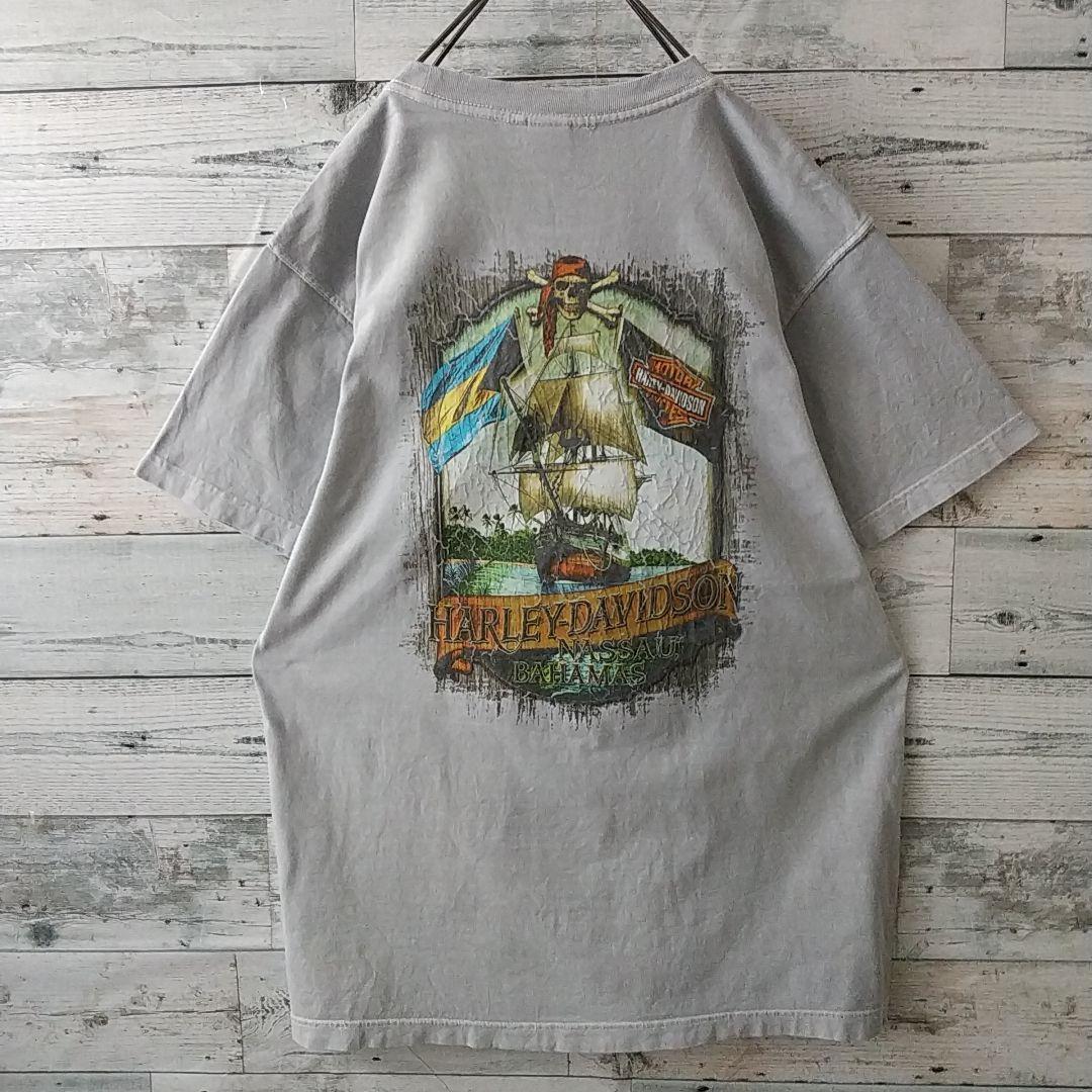 希少カラー☆ハーレーダビッドソン 両面プリント スカル 海賊 海賊船 Tシャツ