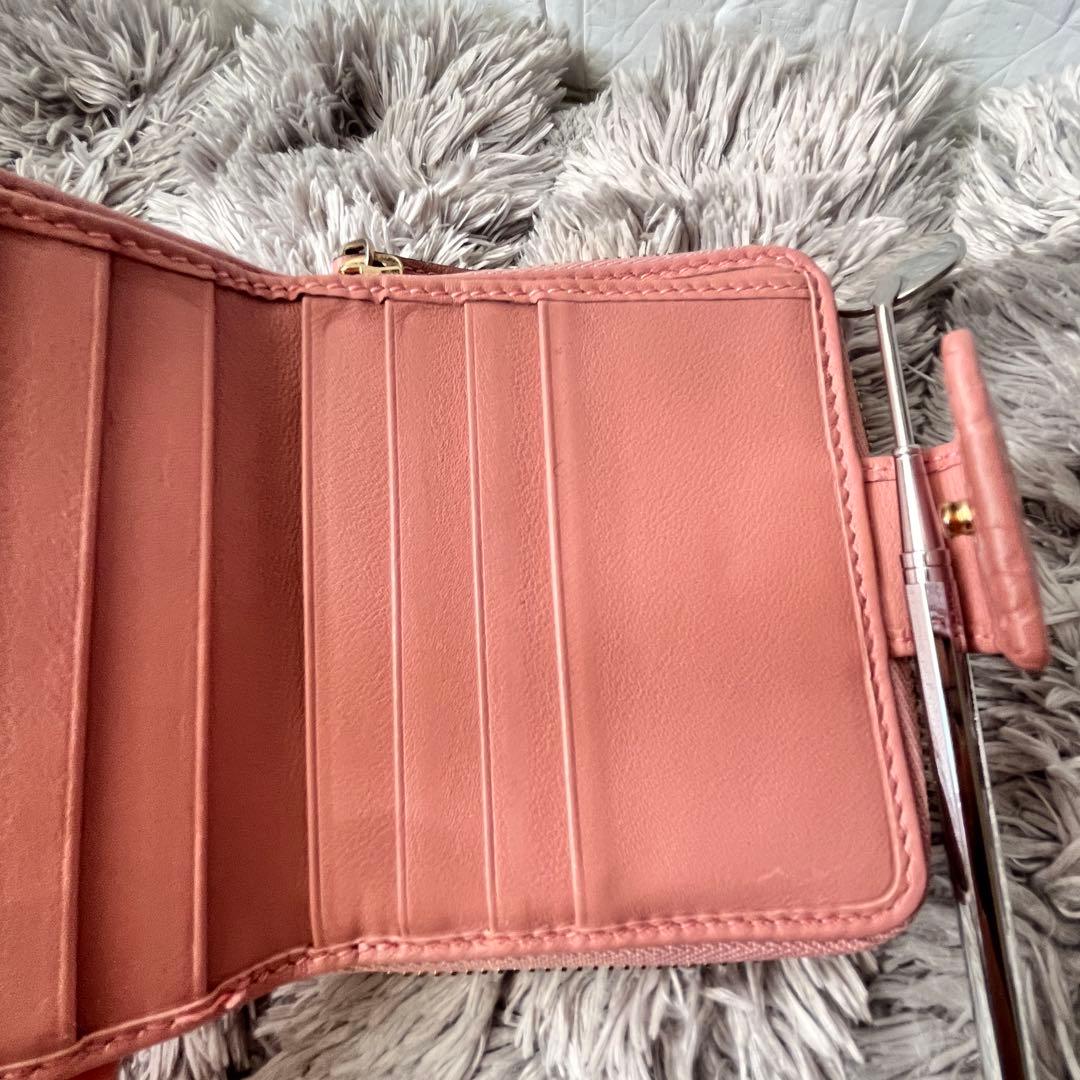 美品　人気　GUCCI ラウンドジップ　折り財布　マイクロシマ　ピンクベージュ