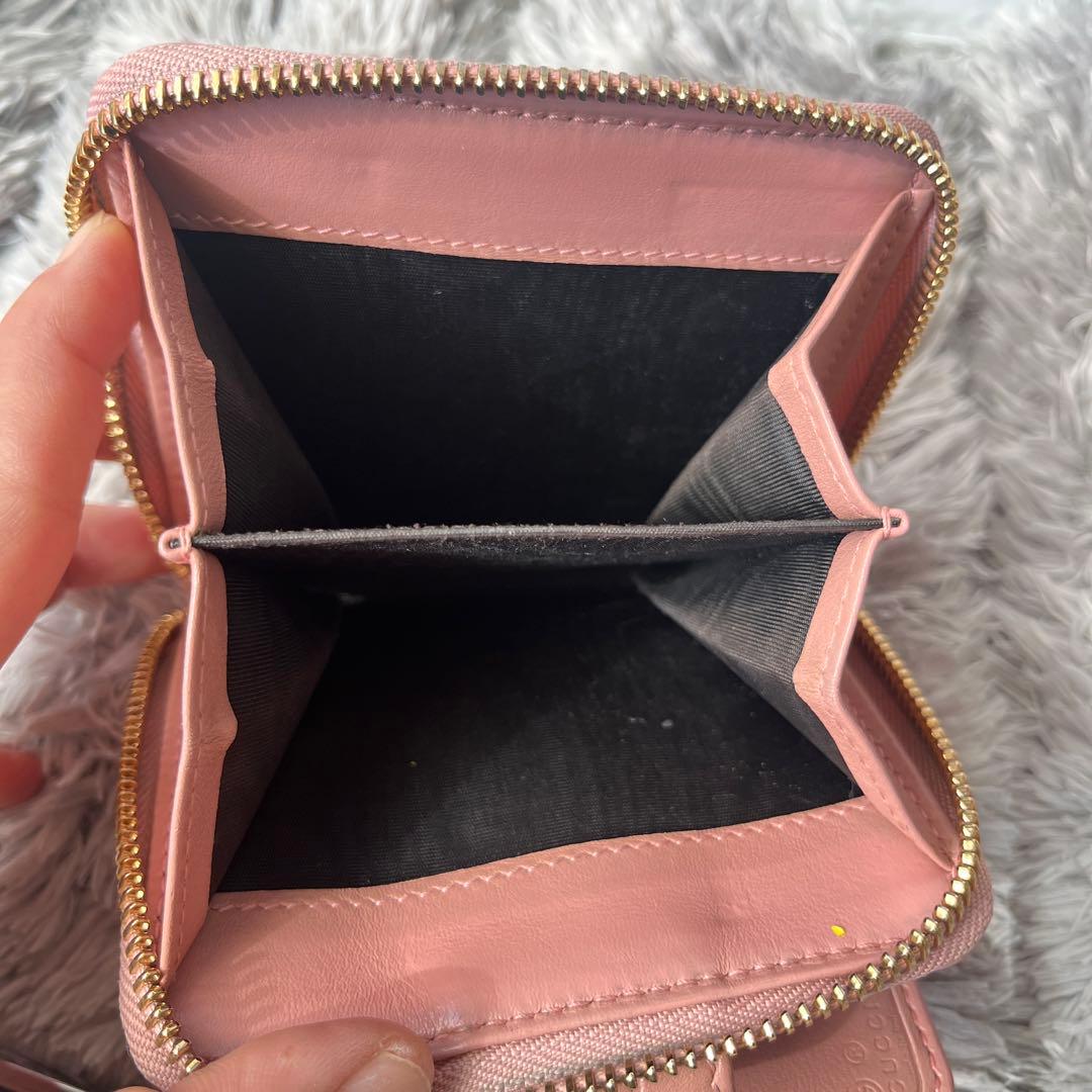 美品　人気　GUCCI ラウンドジップ　折り財布　マイクロシマ　ピンクベージュ