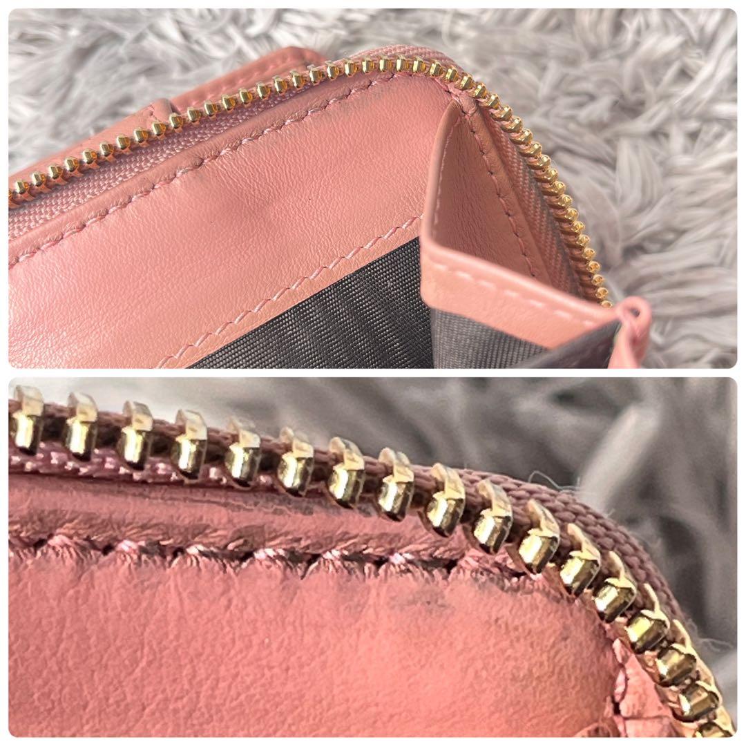 美品　人気　GUCCI ラウンドジップ　折り財布　マイクロシマ　ピンクベージュ