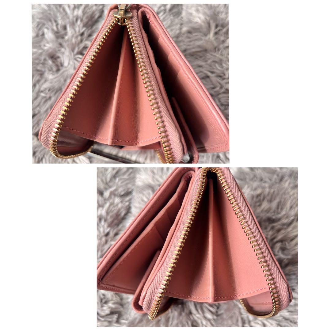 美品　人気　GUCCI ラウンドジップ　折り財布　マイクロシマ　ピンクベージュ