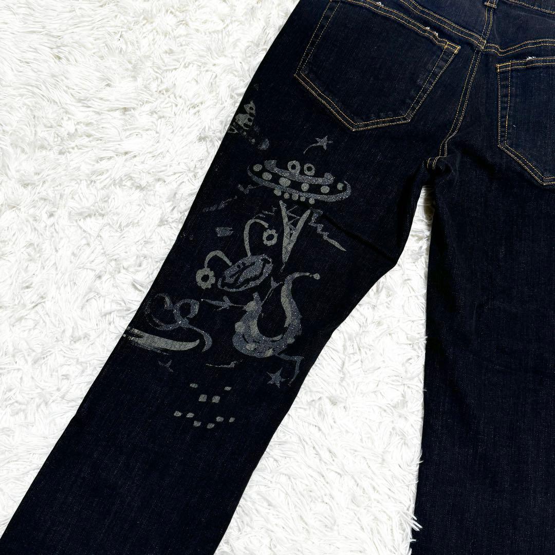 美品 アルベロベロ デニムパンツ ぶたさん　刺繍ラメプリント オレボレブラ