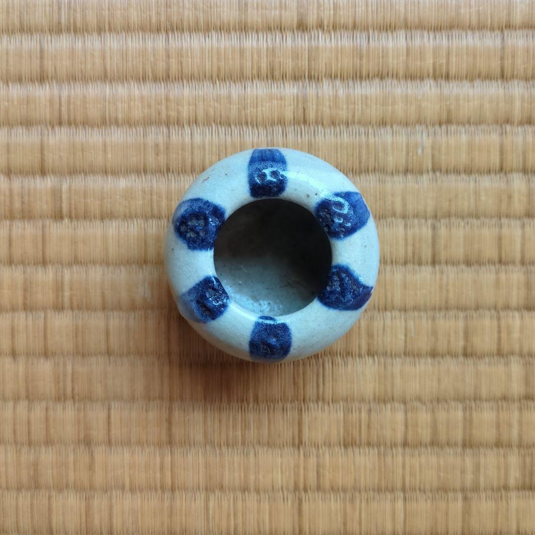 青と白の模様の陶器小物入れ　古琉球　沖縄　骨董品