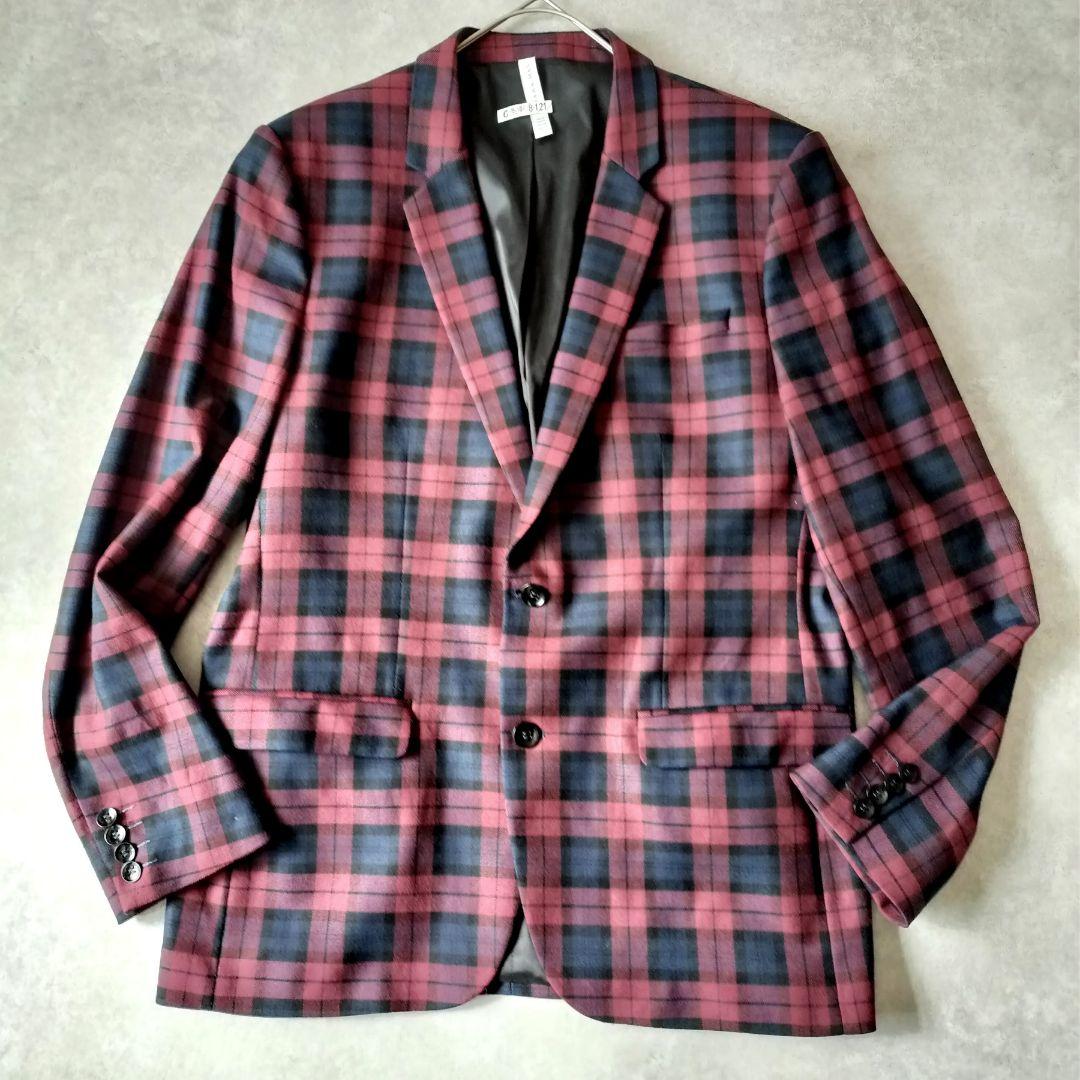 【美品】ZARA MAN チェックジャケット XL ワインレッド ビジカジ