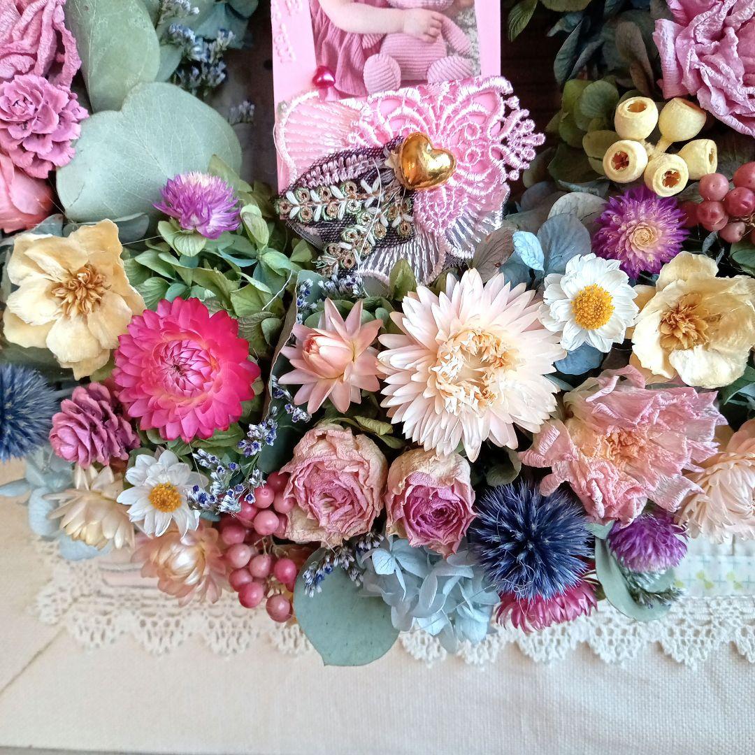 ももさく＆秋色紫陽花とピンク系小花＆オレンジイエロー系小花リース2個セット