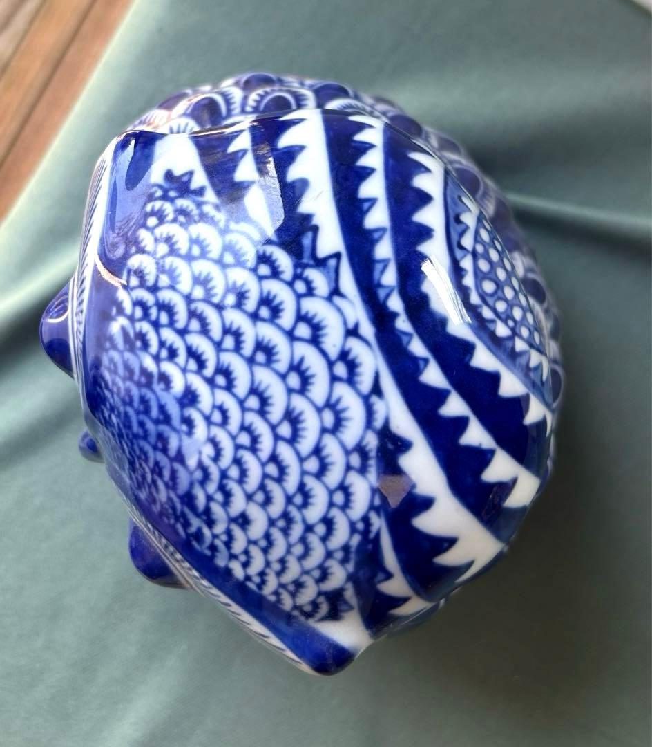 昭和レトロ 青と白のフクロウ陶器置物