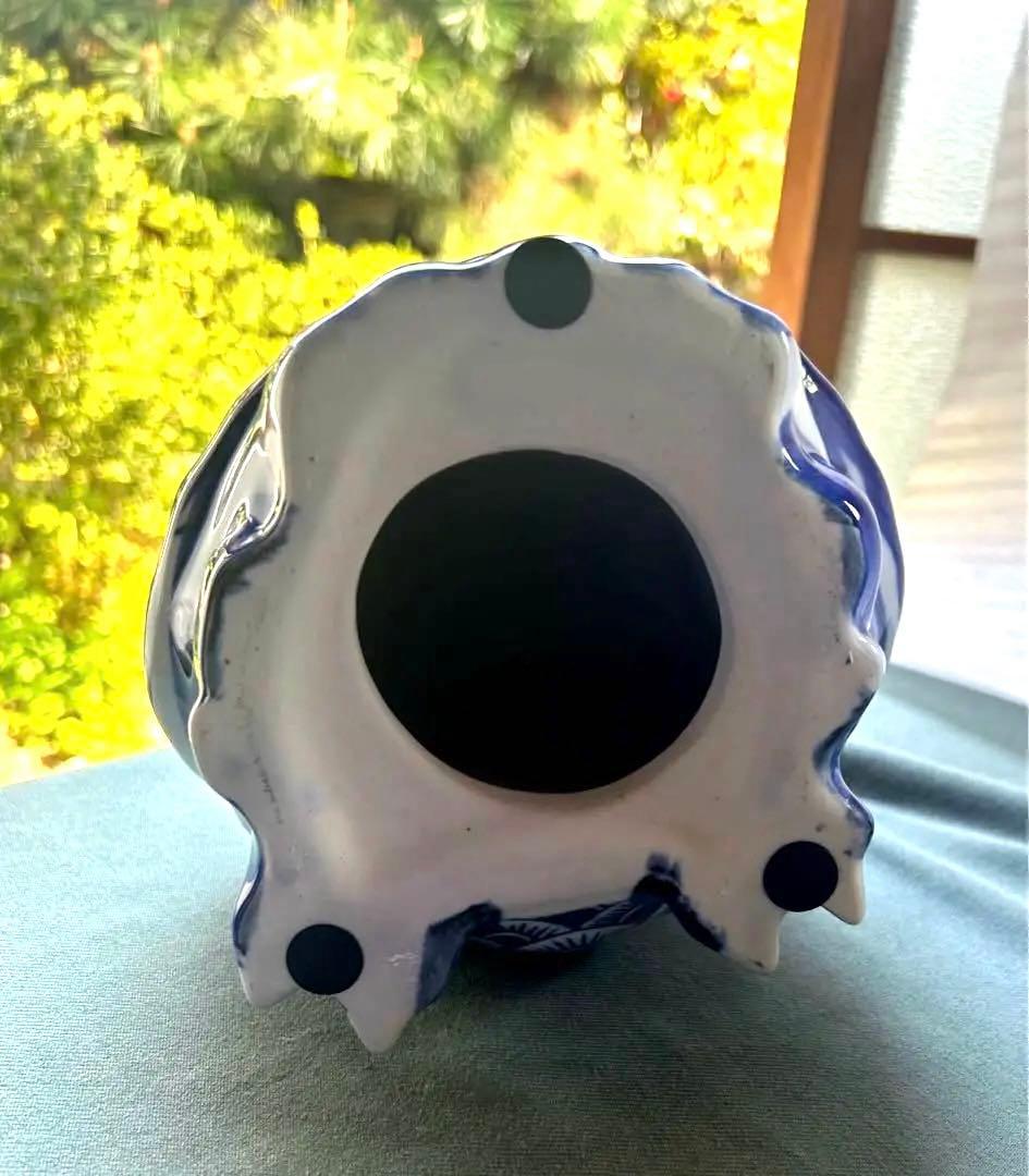 昭和レトロ 青と白のフクロウ陶器置物