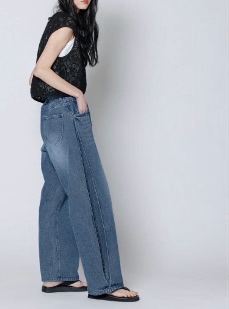パンツ YENN SIDE PLEATED DENIM PANTS
