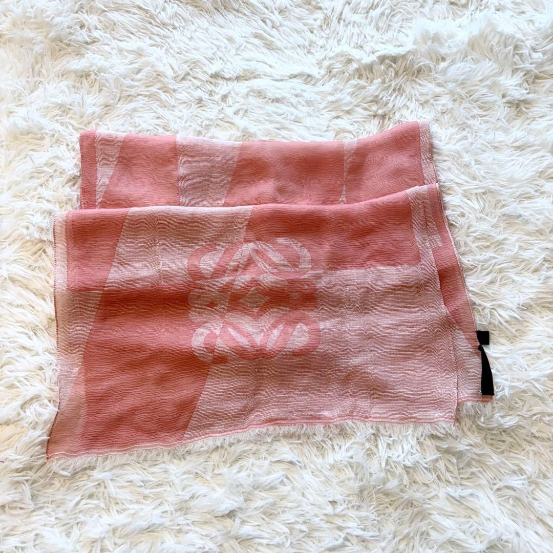 LOEWE ロエベ ストール ピンク リネン×シルク混 アナグラムロゴ