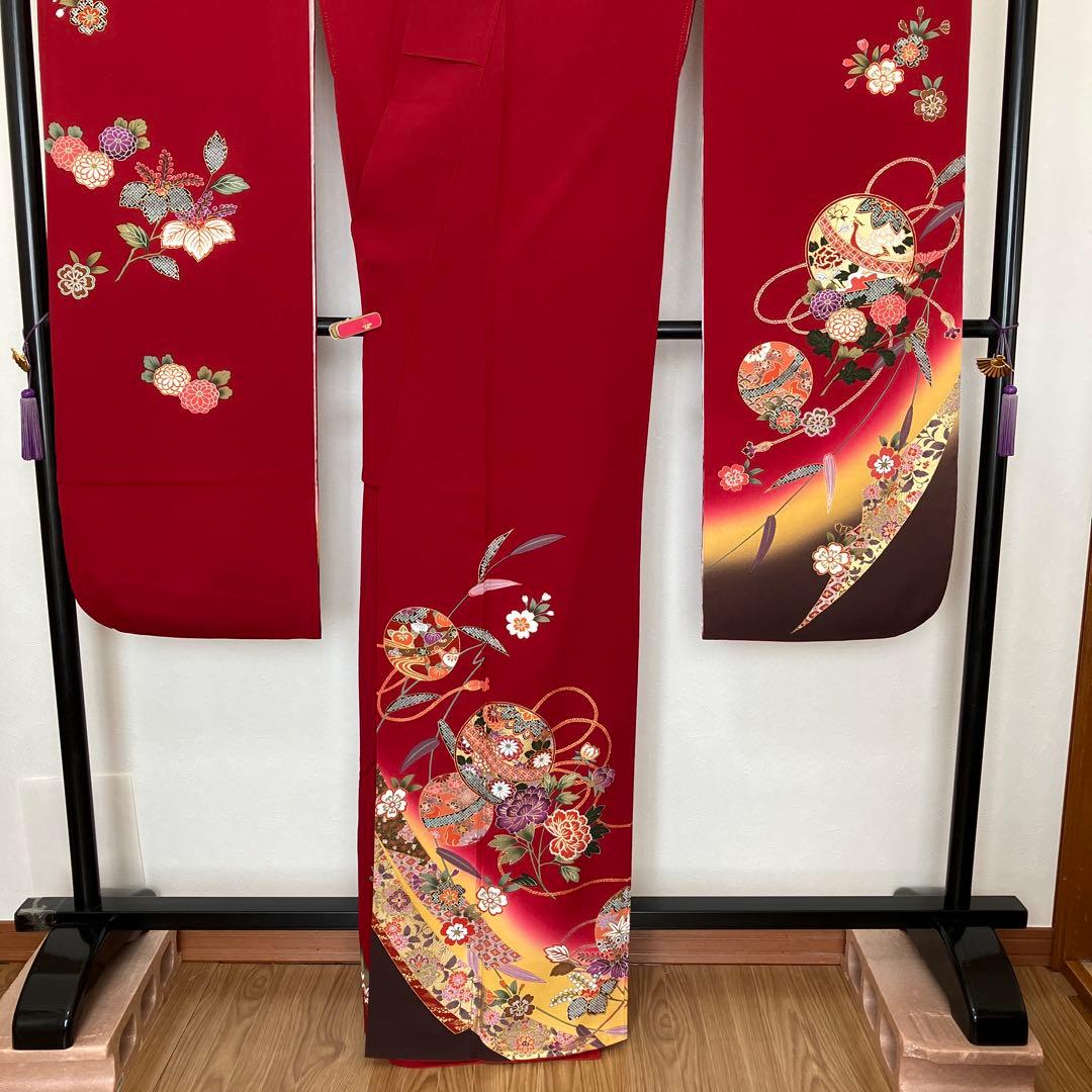 赤い振袖 花柄　トールサイズ　身丈174cm 裄丈70cm ガード加工　特ラ