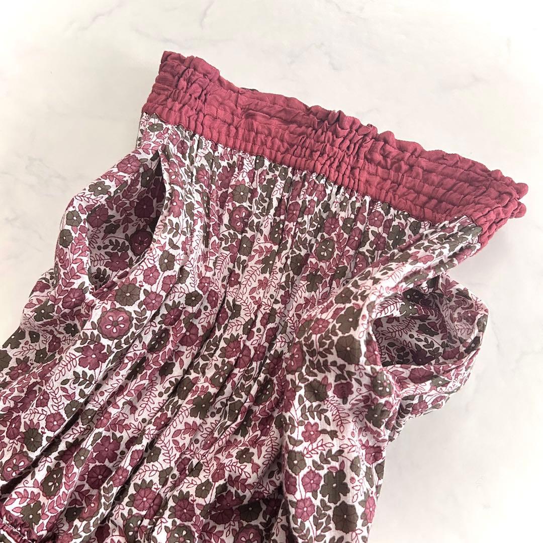 ハグオーワー×ヌキテパ 花柄パネルギャザースカート 切替 ピンク 洗える 綿