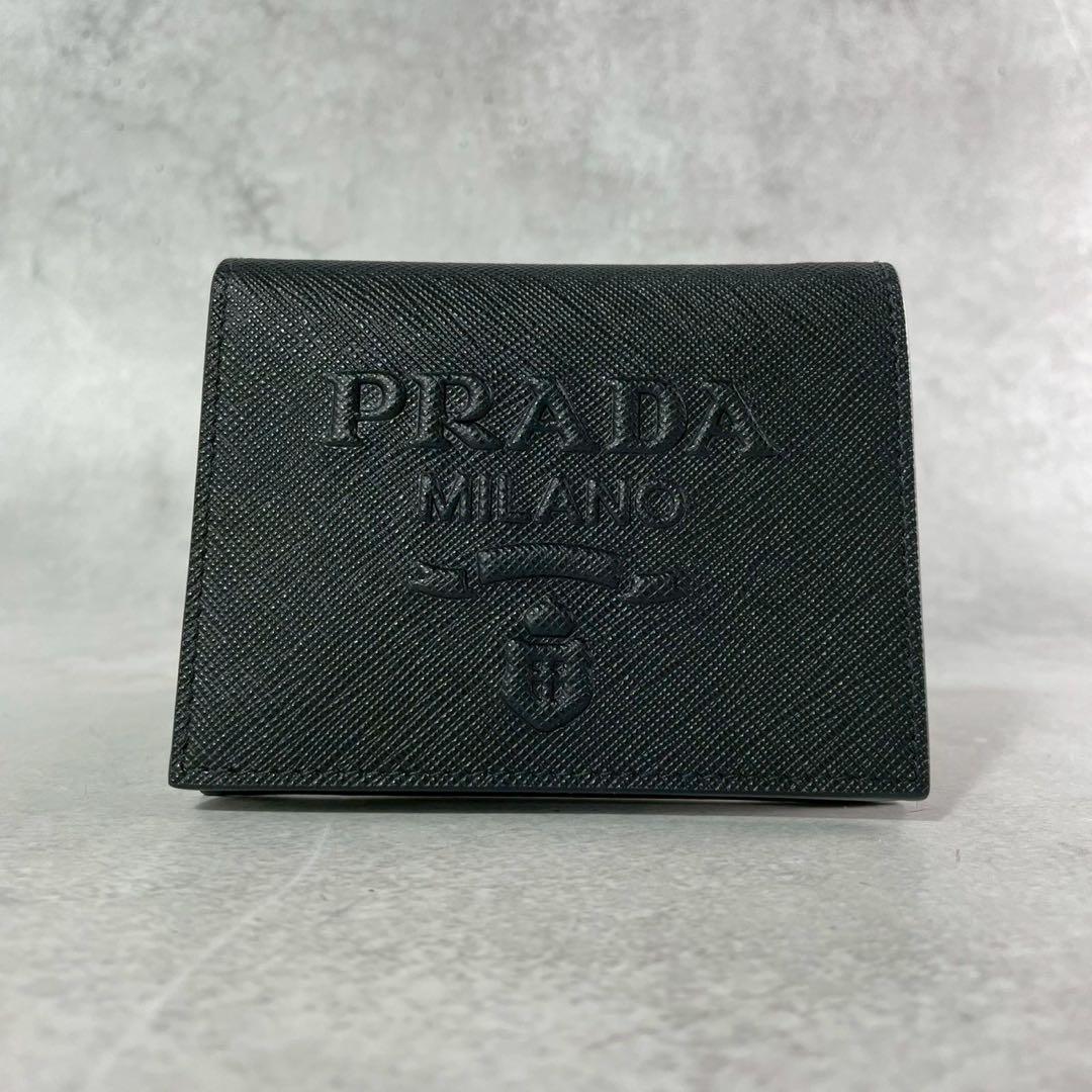 新品未使用 近年 プラダ PRADA エンボスロゴ 財布 サフィアーノレザー 黒