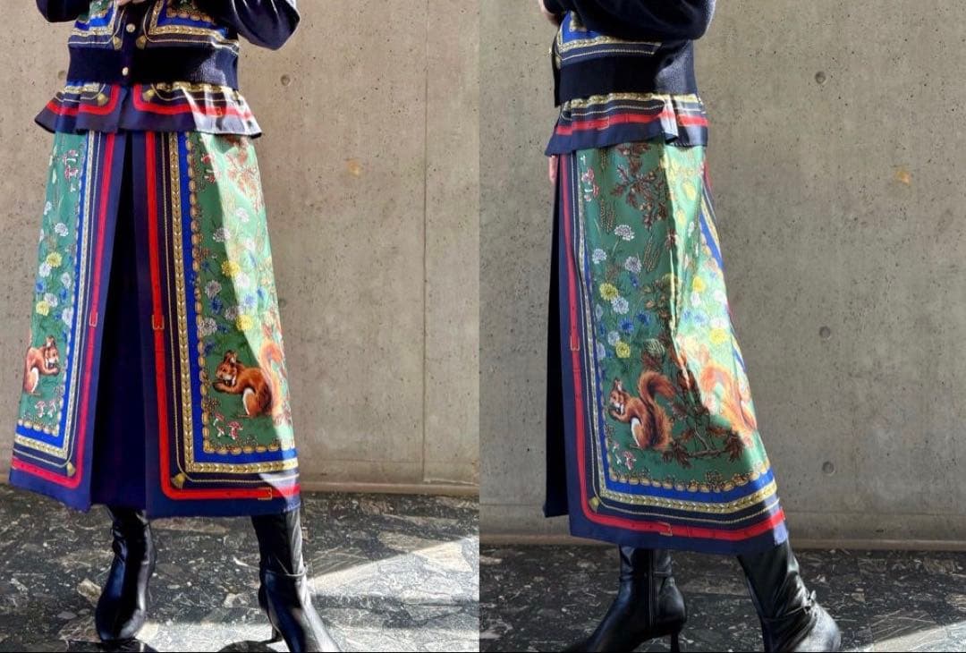 【MUVEIL】 25AW リス柄　ミューベル　スカーフ プリントスカート