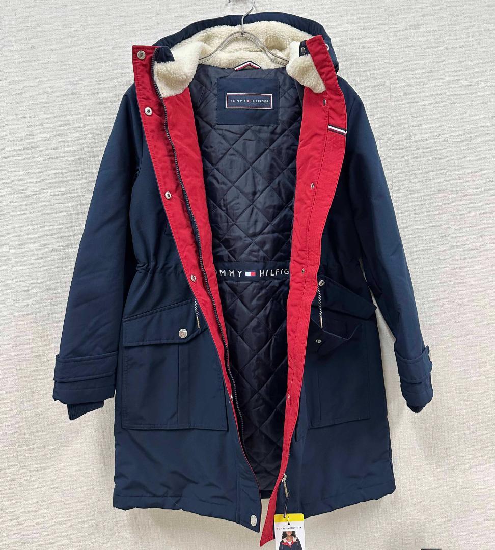 新品 M ★ トミーヒルフィガー レディース フード コート ネイビー US-S