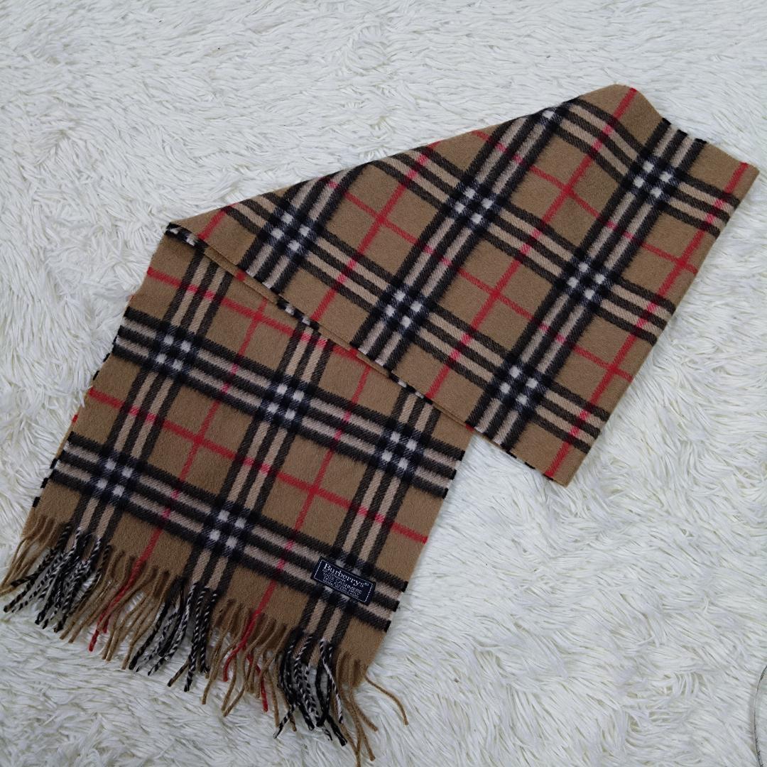 美品 バーバリー マフラー カシミヤ 100% ノバチェック フリンジ付 英国製