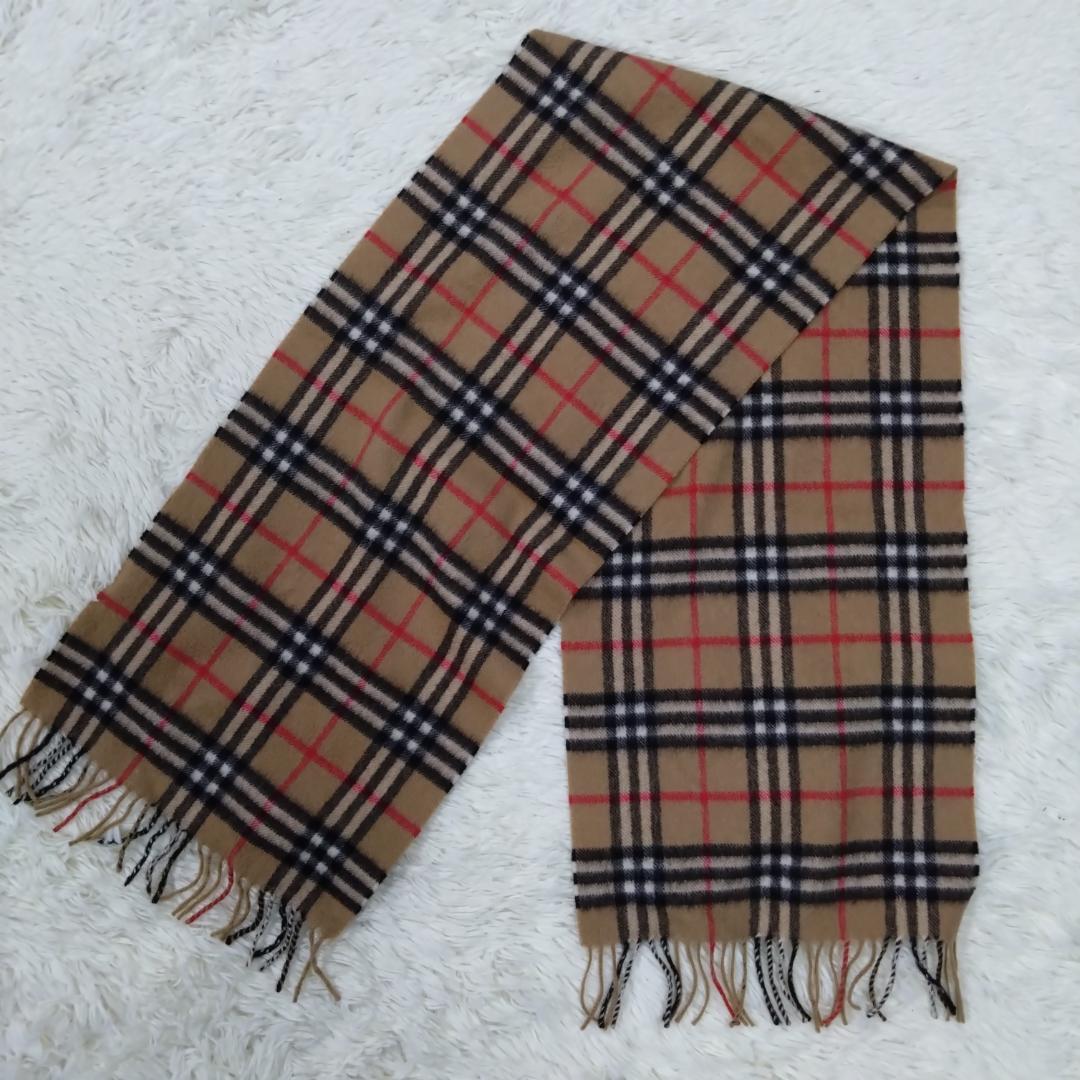 美品 バーバリー マフラー カシミヤ 100% ノバチェック フリンジ付 英国製