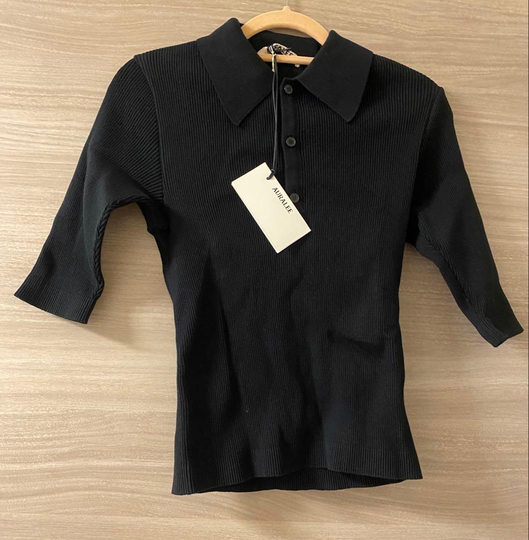 【タグ付】オーラリー GIZA HIGH GAUGE RIB KNIT POLO