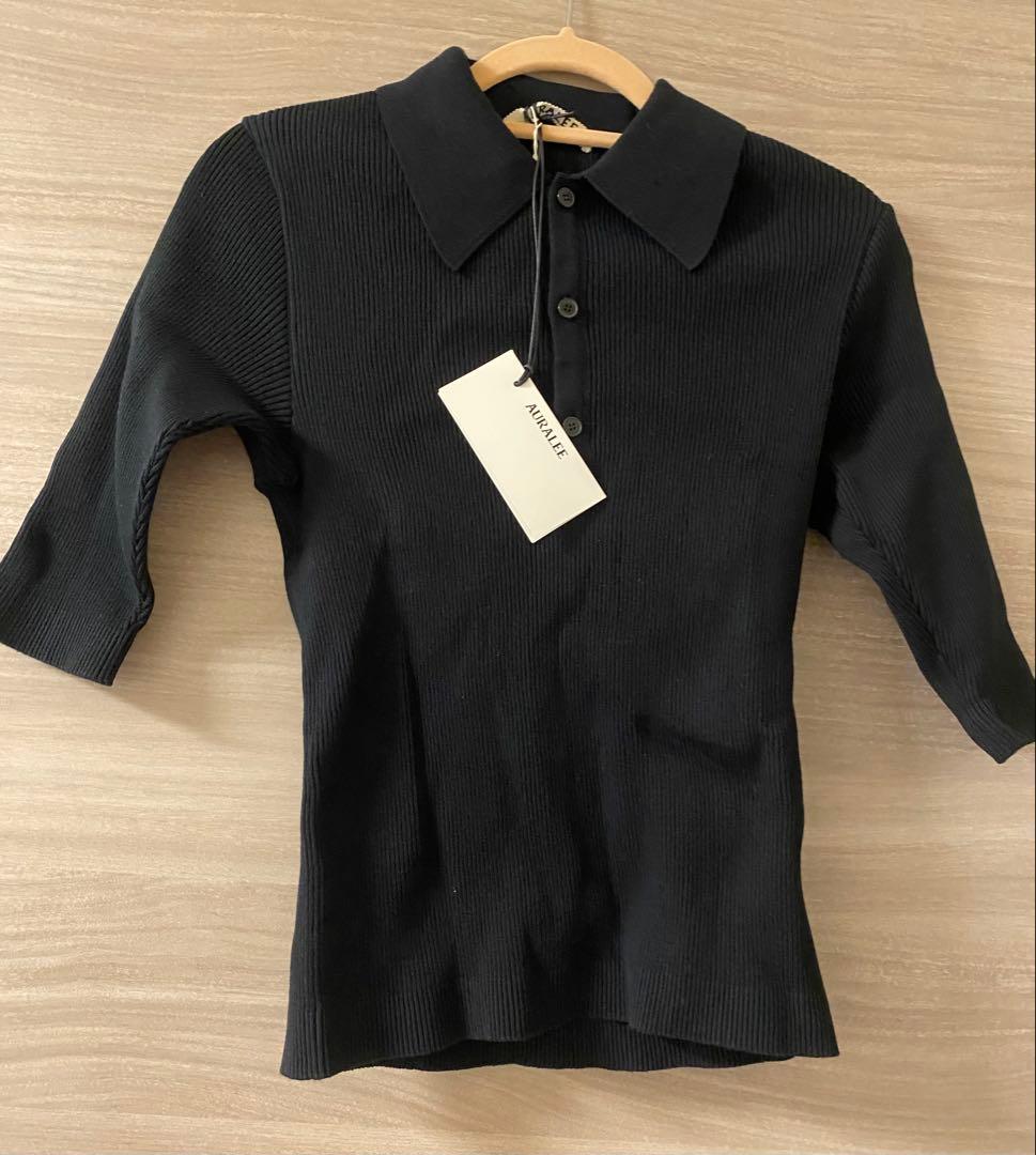 【タグ付】オーラリー GIZA HIGH GAUGE RIB KNIT POLO