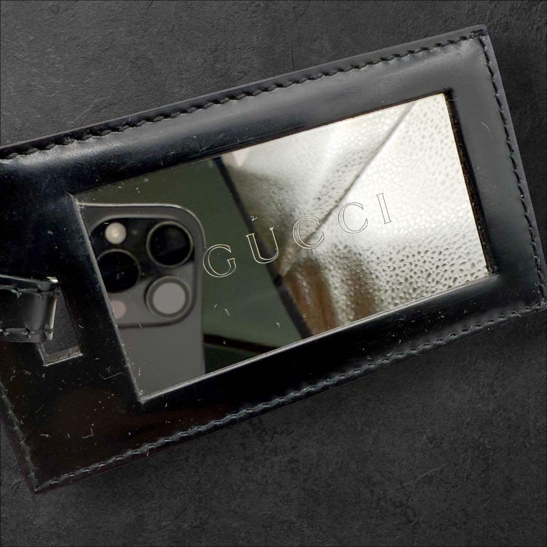 グッチ GUCCI ラゲージタグ ブランドロゴ 名札 ミラー仕様 ブラック