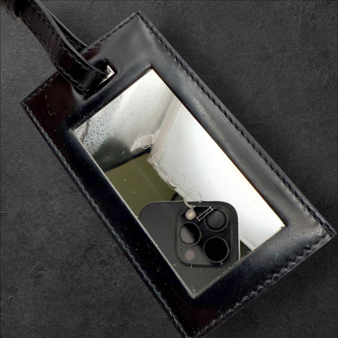 グッチ GUCCI ラゲージタグ ブランドロゴ 名札 ミラー仕様 ブラック