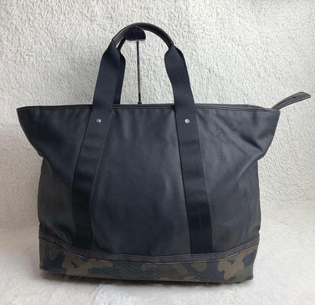 【美品】⭐️COACH⭐️PVC レザー トートバッグ カモフラージュ 黒…