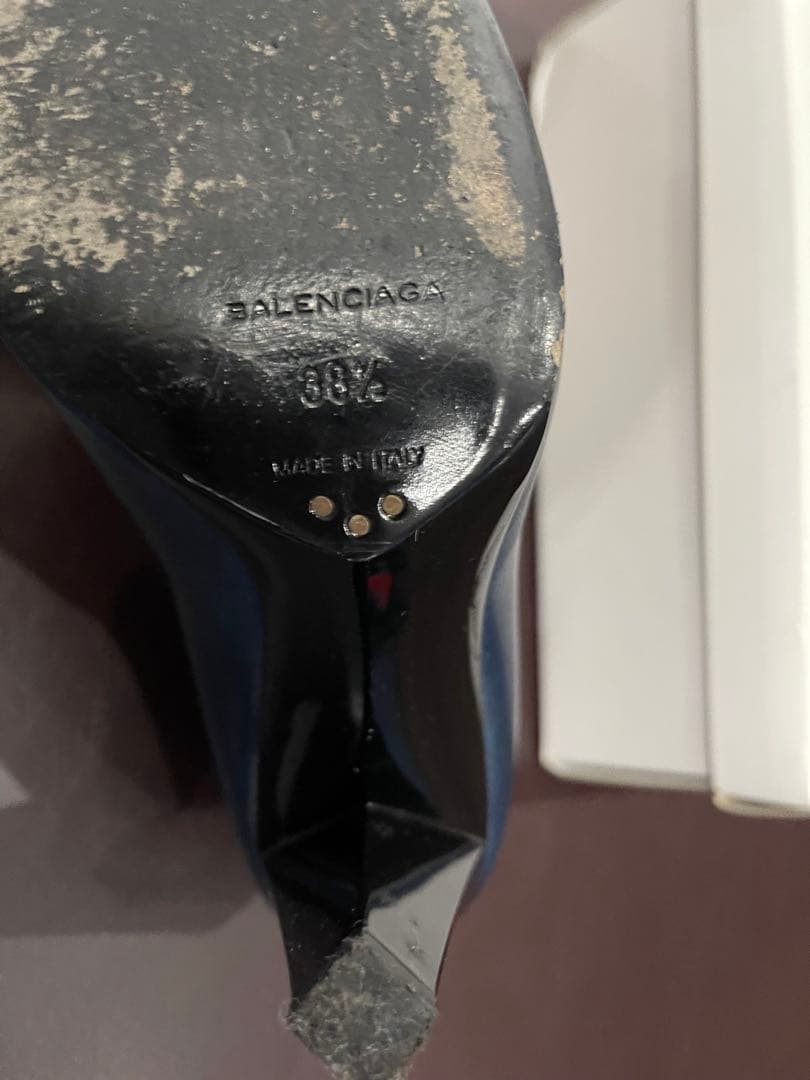 BALENCIAGA 38 1/2 ネイビー レザー ブーツ