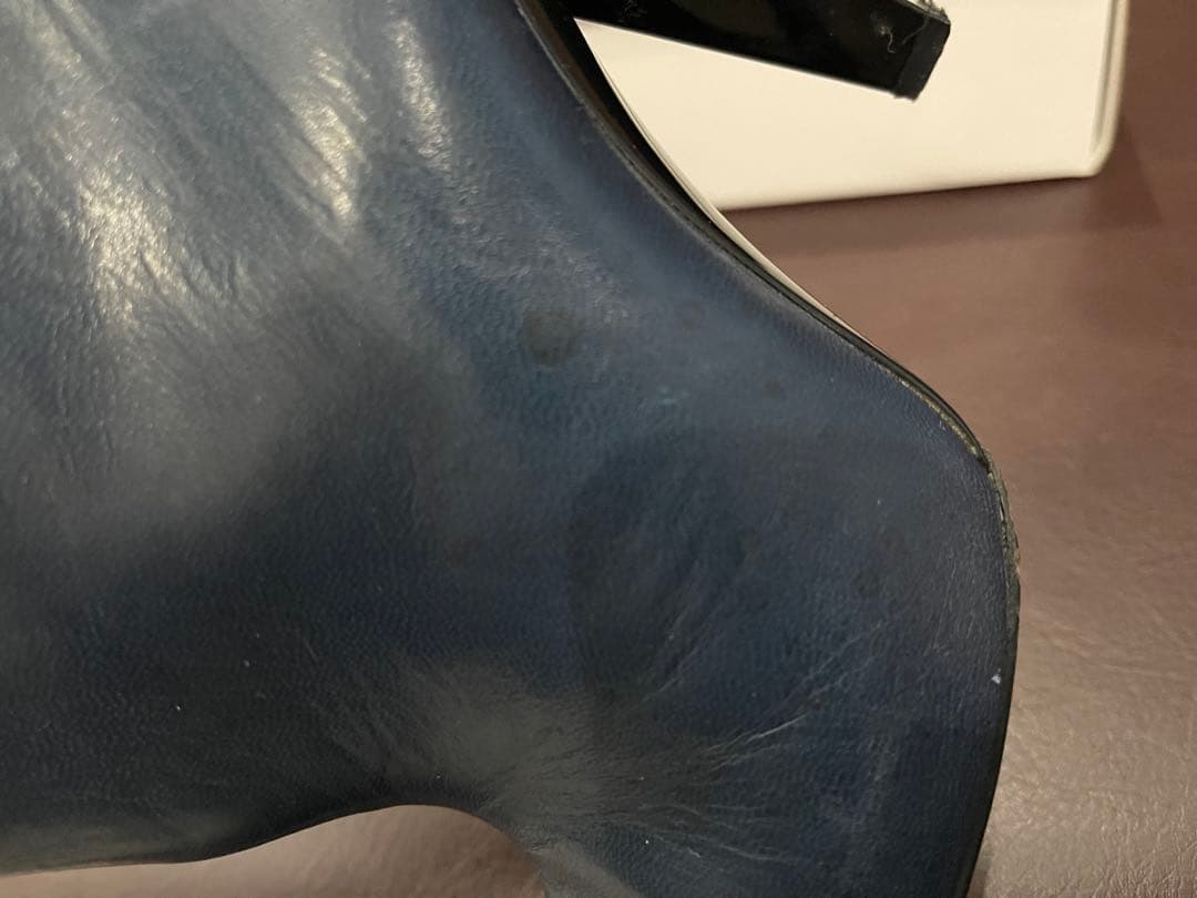 BALENCIAGA 38 1/2 ネイビー レザー ブーツ