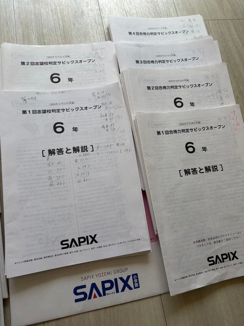 2025年SAPIX 月次組分 志望校判定 合格力オープン 6年生 15回分