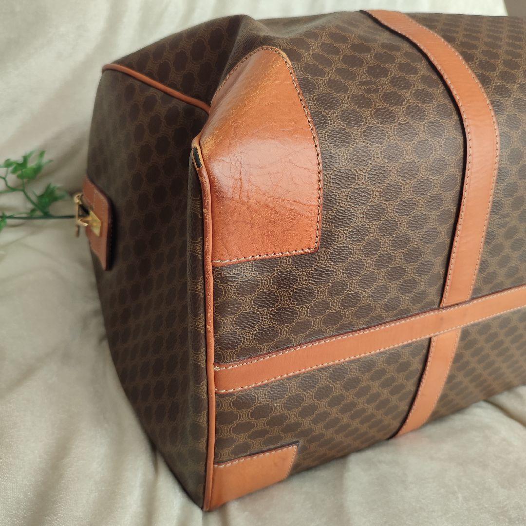 【CELINE】ボストンバッグ　旅行鞄　マカダム柄　PVC ダークブラウン大容量