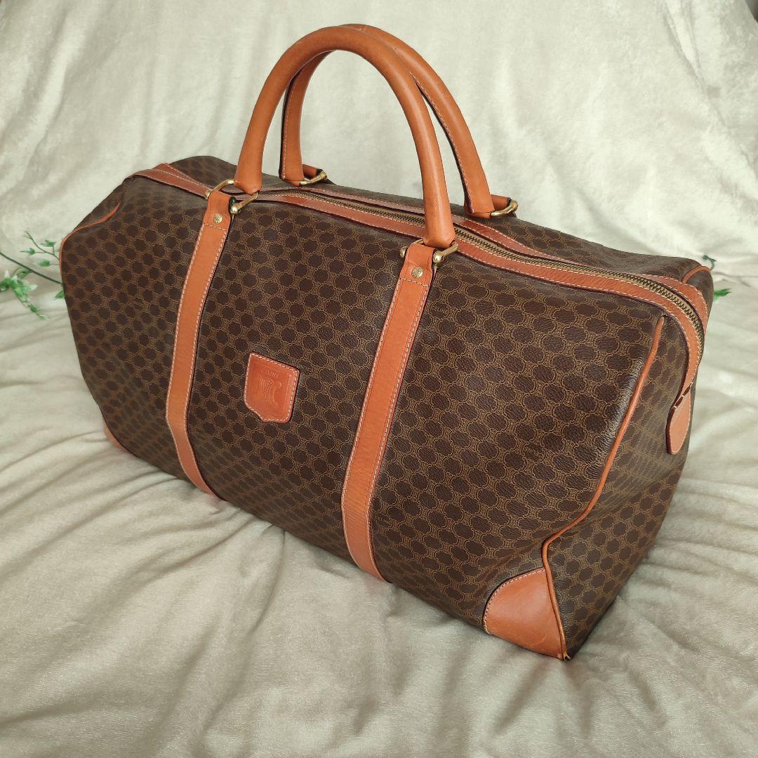 【CELINE】ボストンバッグ　旅行鞄　マカダム柄　PVC ダークブラウン大容量