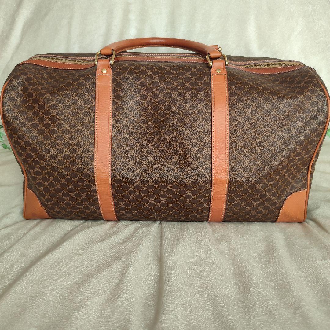 【CELINE】ボストンバッグ　旅行鞄　マカダム柄　PVC ダークブラウン大容量