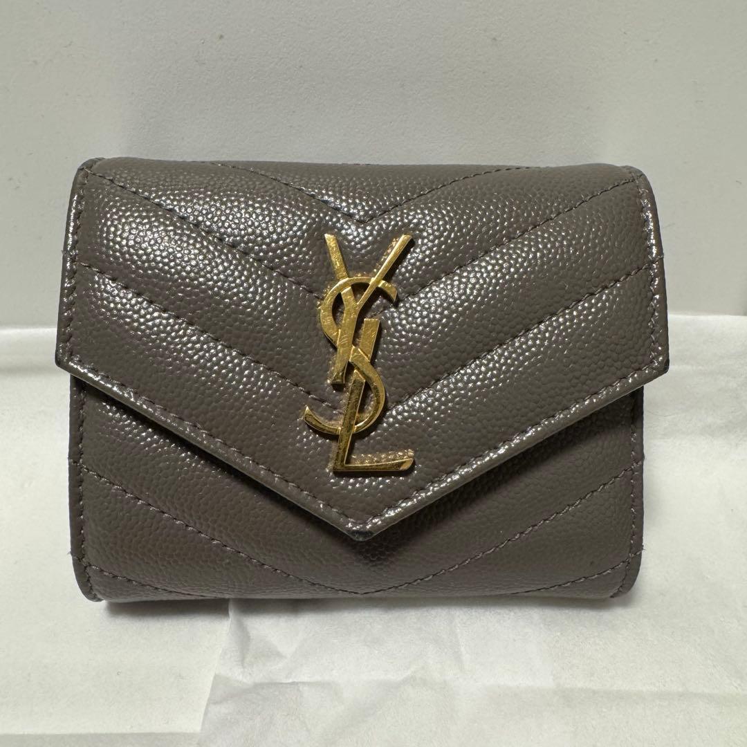 YSL サンローラン　三つ折り財布　グレージュ