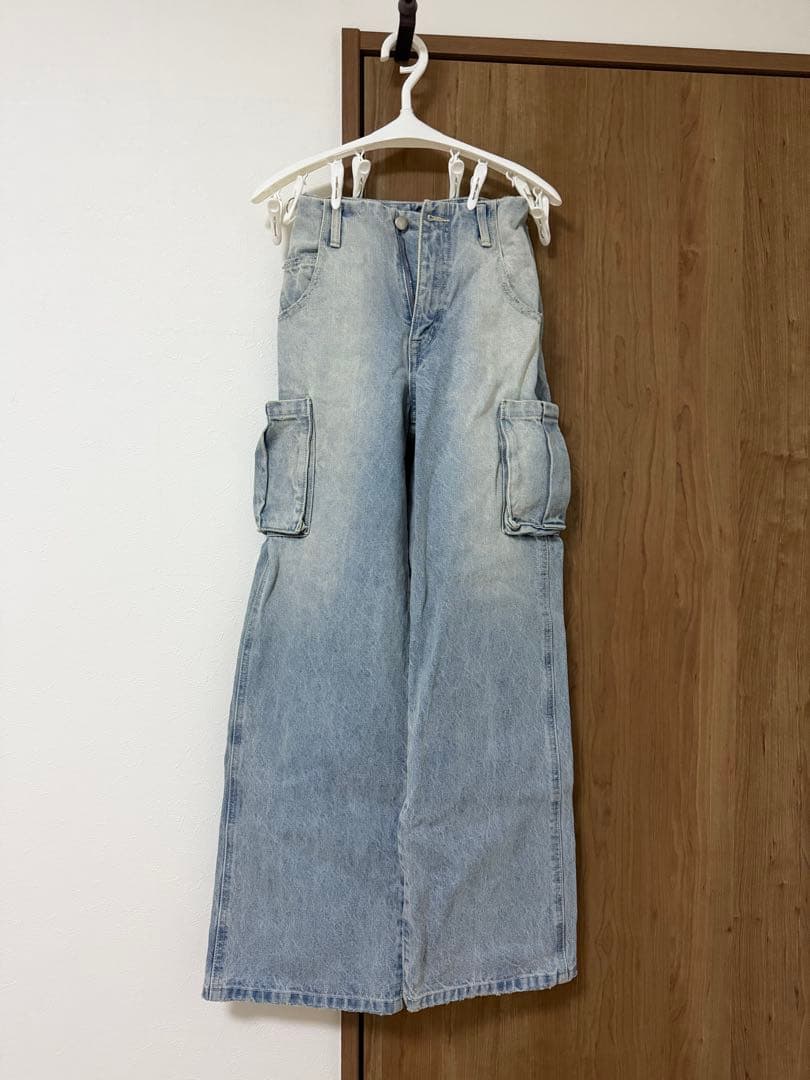 Back ribbon denim cargopants andmary デニム