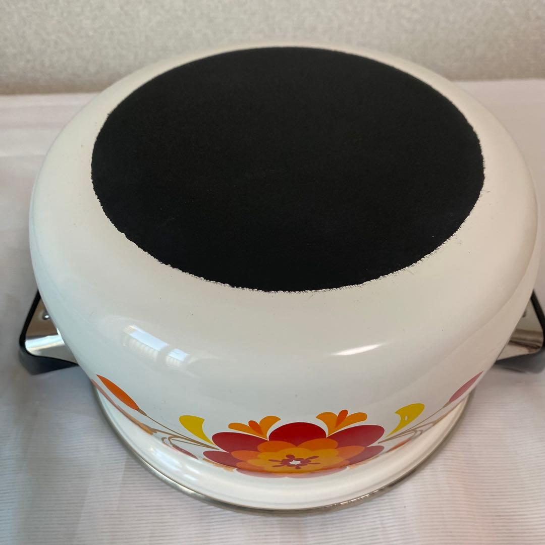 【未使用】マルビシ フィオーレ ホーロー両手鍋 20cm 花柄 昭和レトロ 箱入