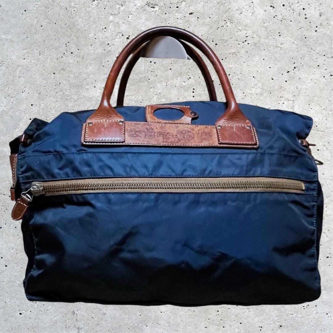 美品　フェリージ　ボストンバッグ　2way ナイロン　レザー　ネイビー　紺